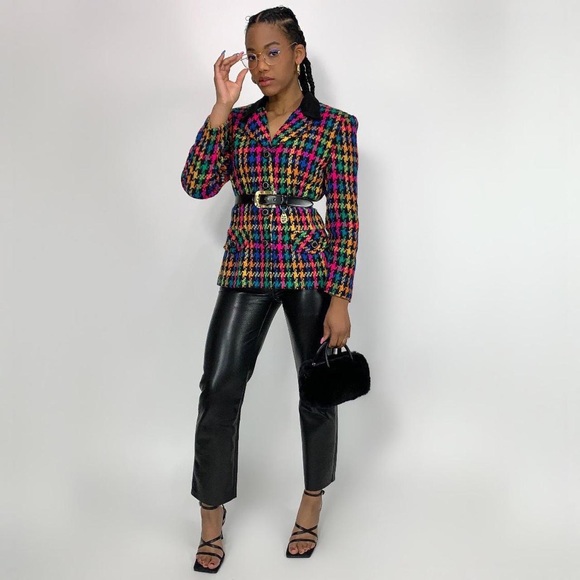❌SOLD❌ Vintage 90’s Rainbow Houndstooth Blazer - Picture 3 of 5
